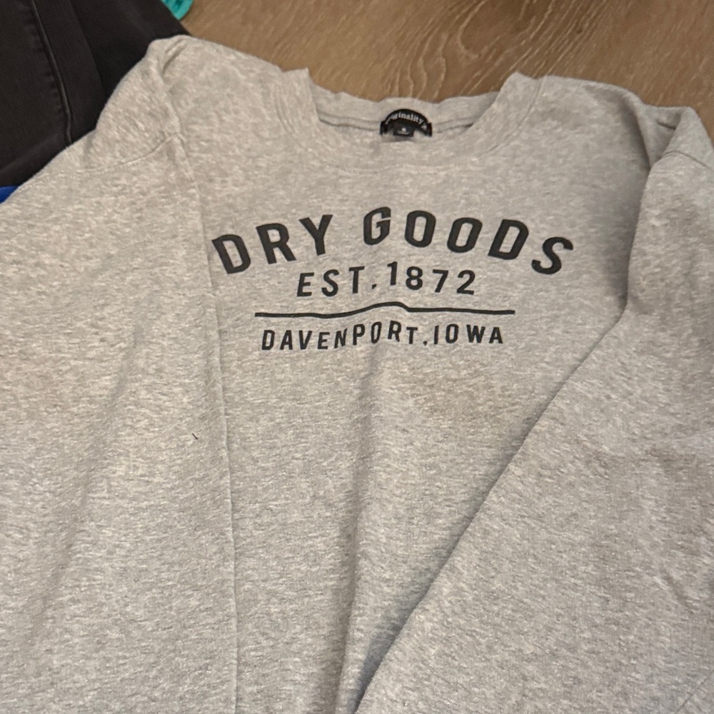 Dry Goods Gray Crewneck Sweater with Davenport Print